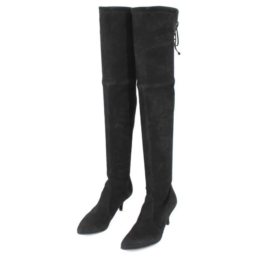 Stuart Weitzman Black Over-The-Knee Boots — Sleek Stretch Suede 9.5